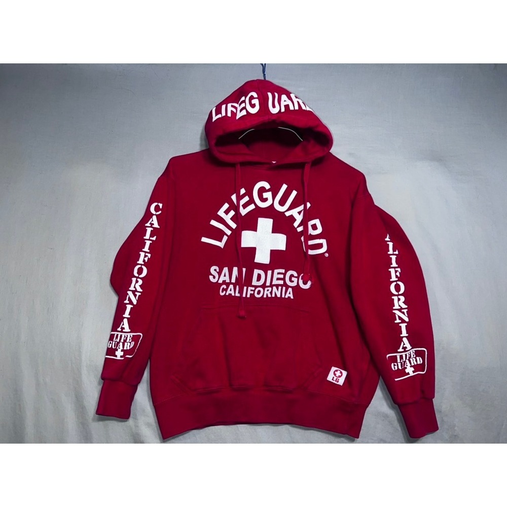 Lifeguard San Diego California Hoodie Red Pullover Sweatshirt Mens Medium